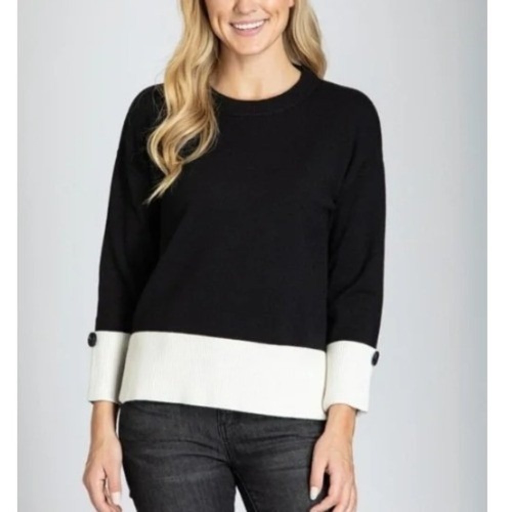 APNY Women's Black White Colorblock Crew Neck Sweater Top‎ NWT Size XL